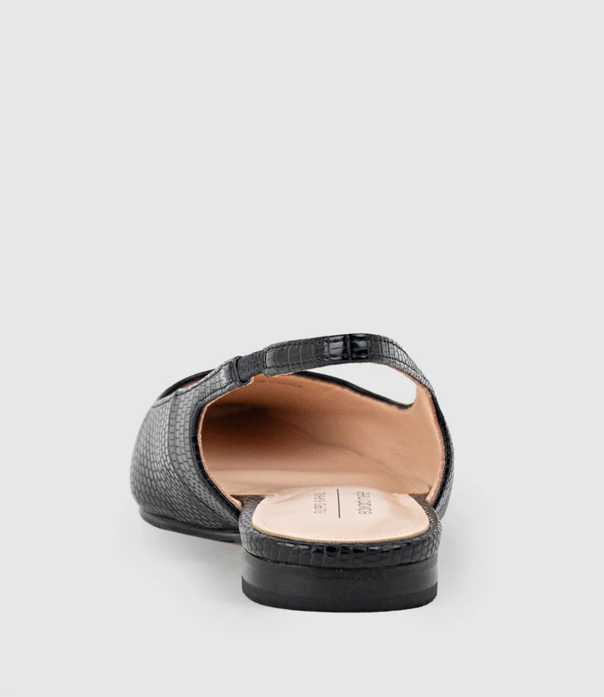 ELIANA Chiselled Slingback in Black Tejus Lizard Print - Image 4