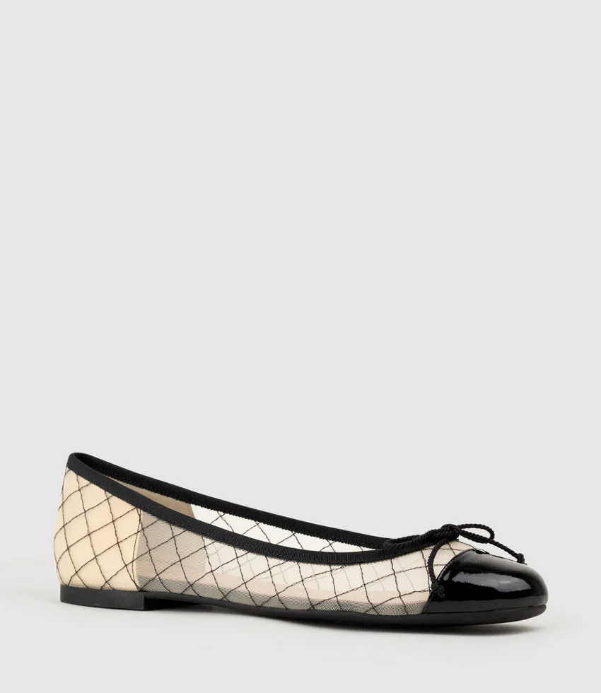 EMILY Cap Toe Mesh Ballet in Black Patent - Image 3