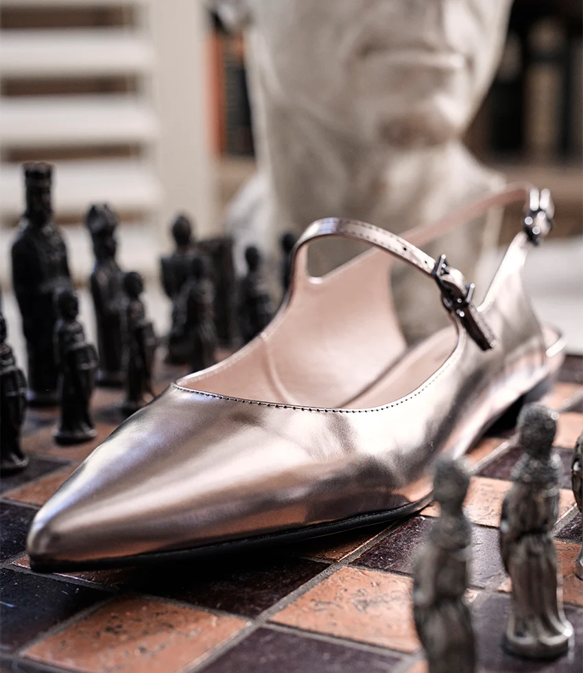 EUGENIA Flat Slingback with Strap in Pewter High Shine - Image 2