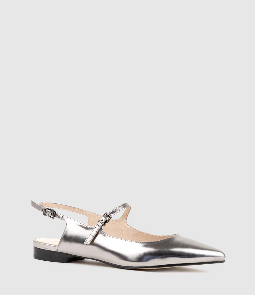 EUGENIA Flat Slingback with Strap in Pewter High Shine - Image 3