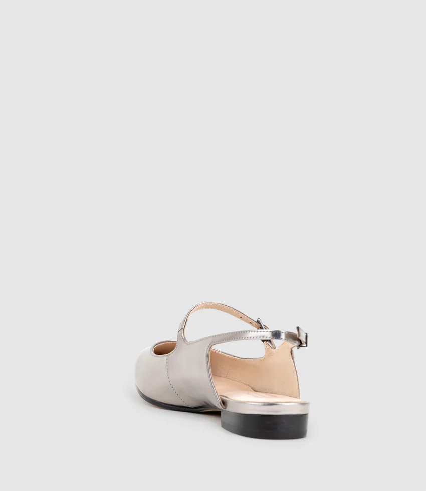 EUGENIA Flat Slingback with Strap in Pewter High Shine - Image 4