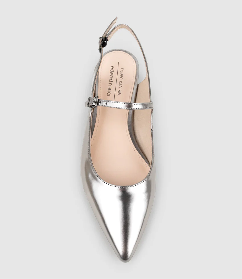 EUGENIA Flat Slingback with Strap in Pewter High Shine - Image 5