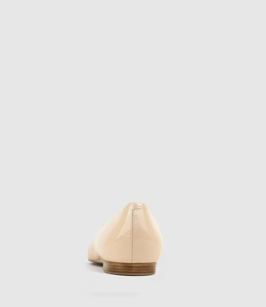 EVAINE Double Bow Flat Pump in Nude Crinkle Patent - Image 3