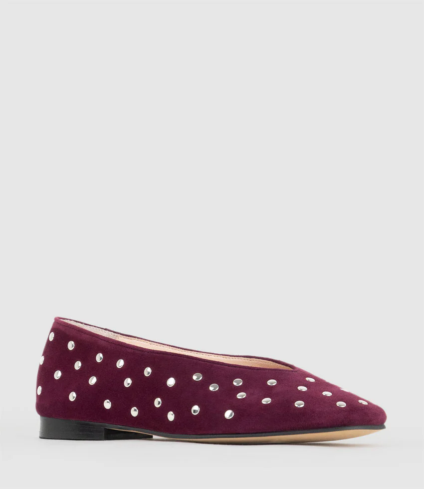 FALDA Studded Ballet in Plum Suede - Image 2