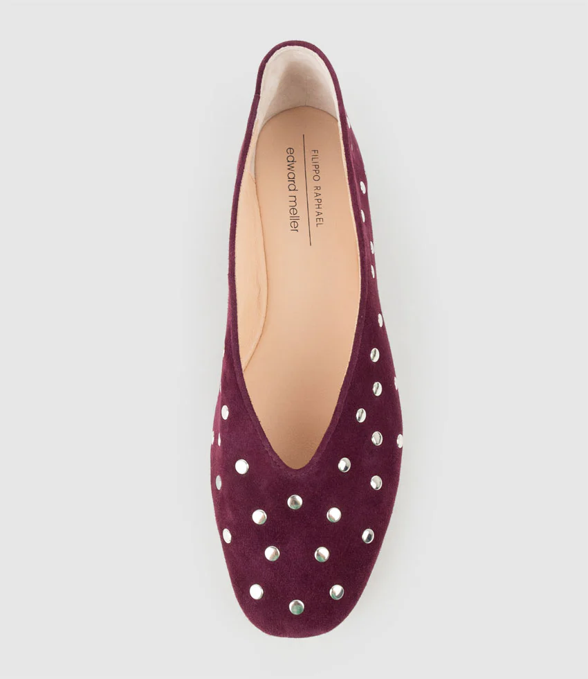 FALDA Studded Ballet in Plum Suede - Image 4
