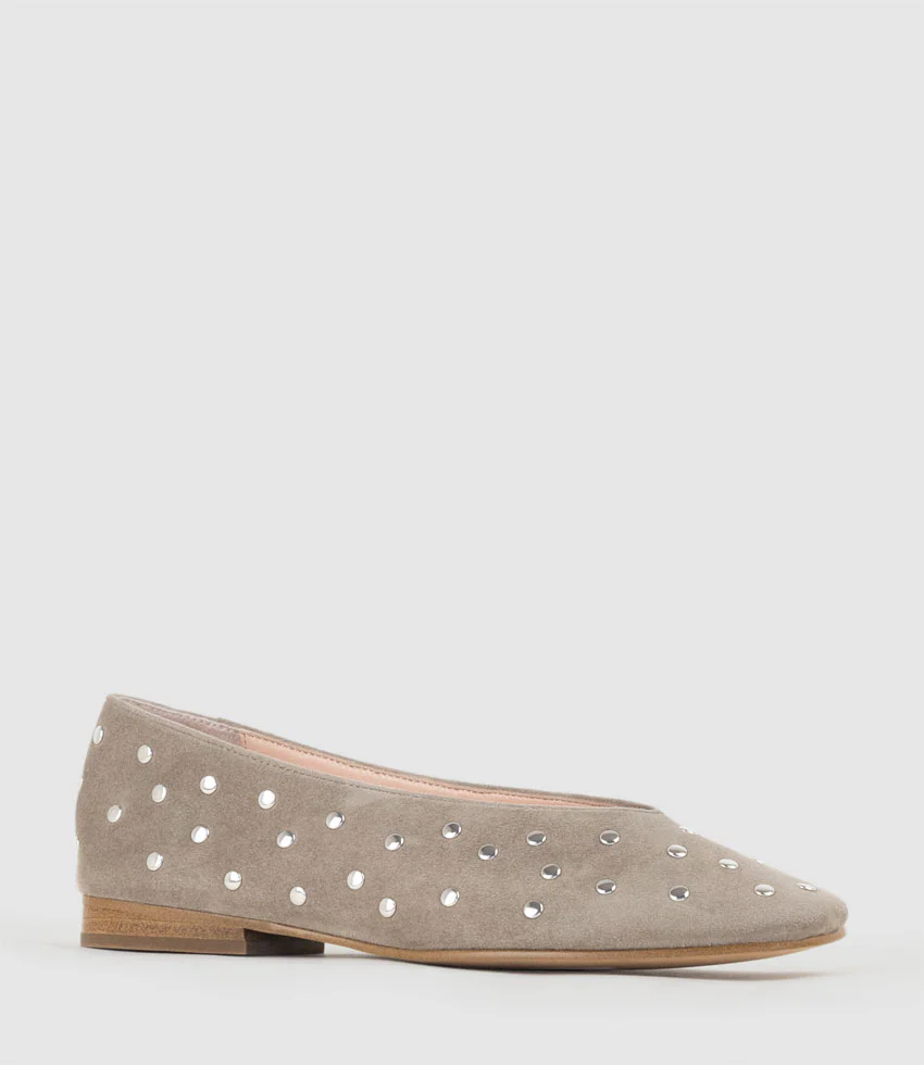 FALDA Studded Ballet in Taupe Suede - Image 2