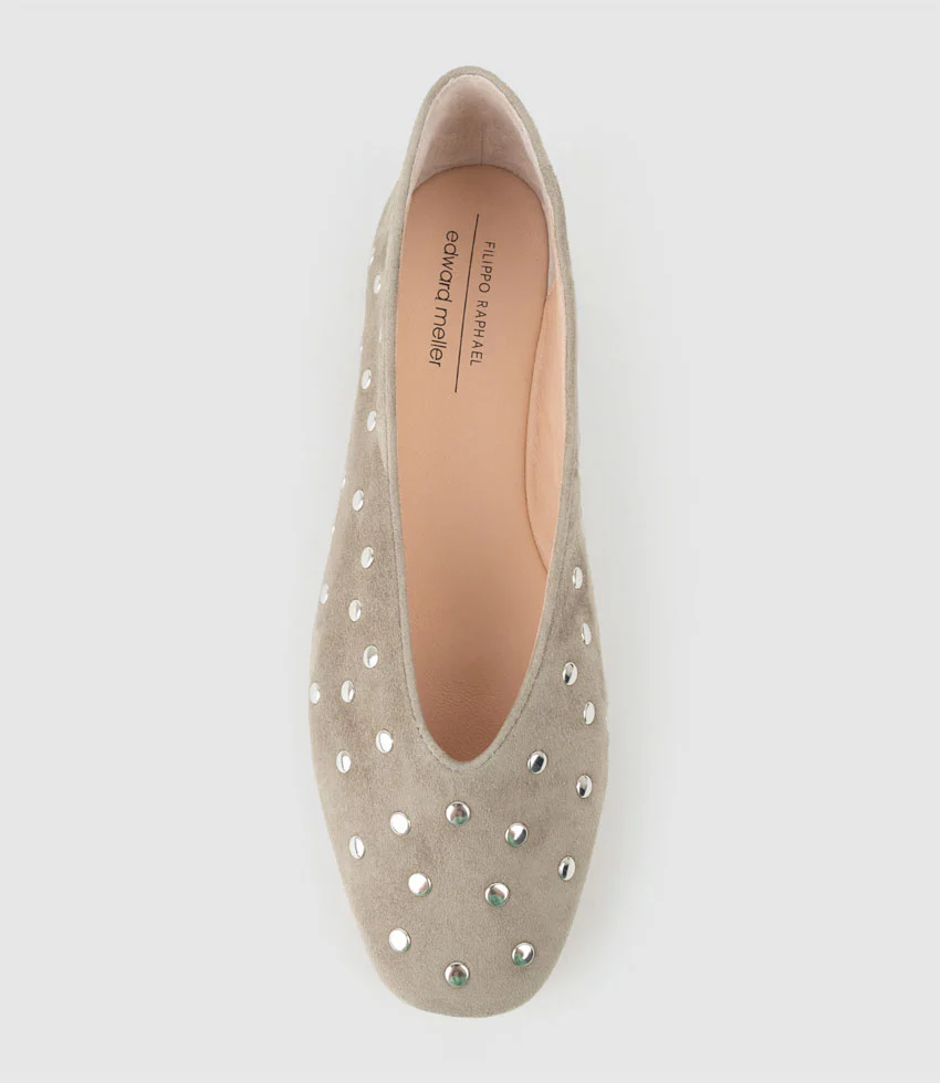 FALDA Studded Ballet in Taupe Suede - Image 4