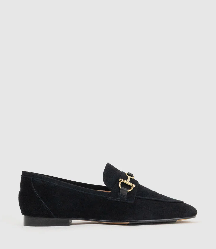 FAUSTINE Loafer with Asymmetrical Trim in Black Suede
