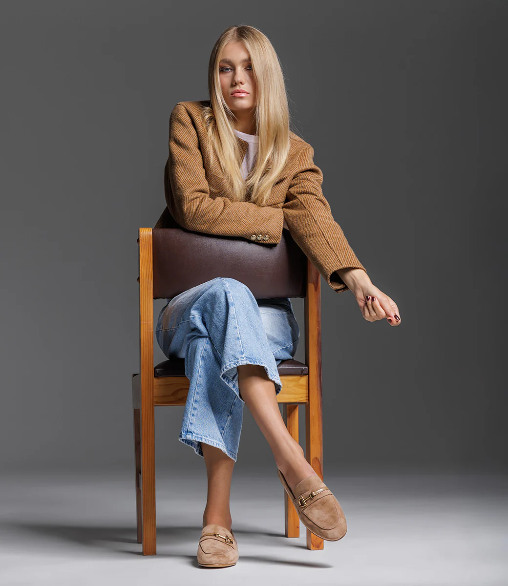FAUSTINE Loafer with Asymmetrical Trim in Camel Suede - Image 2