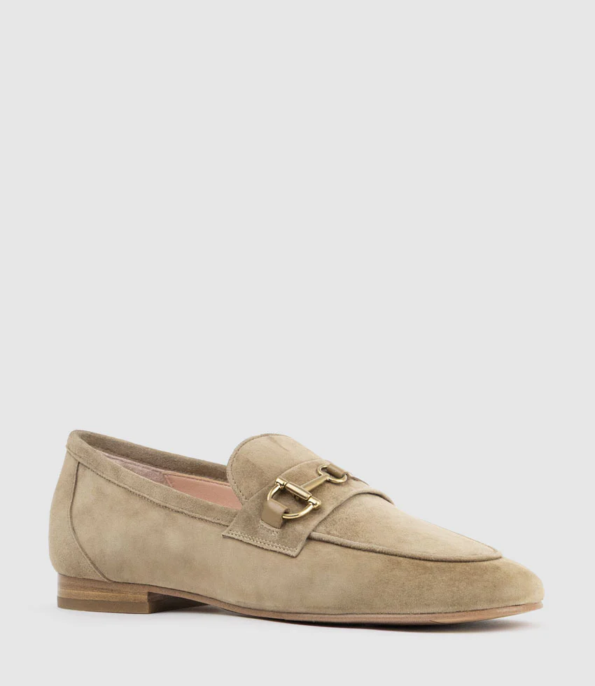 FAUSTINE Loafer with Asymmetrical Trim in Camel Suede - Image 3