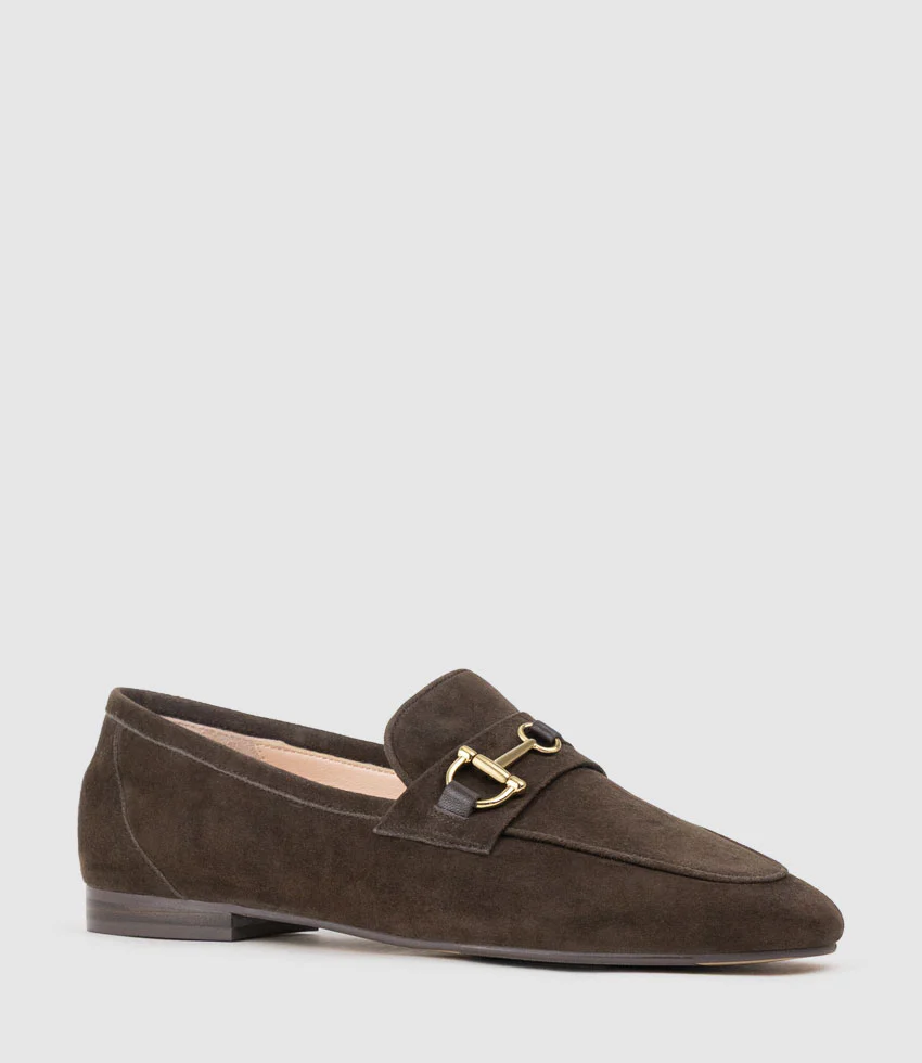 FAUSTINE Loafer with Asymmetrical Trim in Chocolate Suede - Image 2