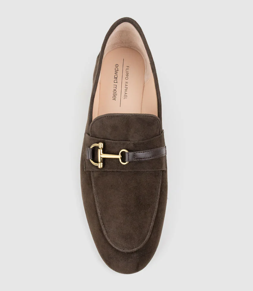 FAUSTINE Loafer with Asymmetrical Trim in Chocolate Suede - Image 4