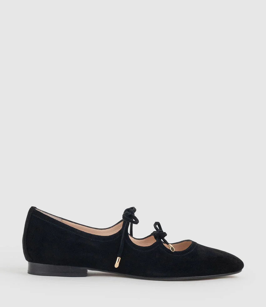 FELIA Tie Up Ballet in Black Suede