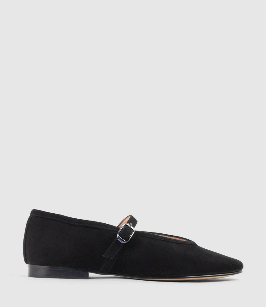 FLAVIA Choked Up Ballet with Strap in Black Suede
