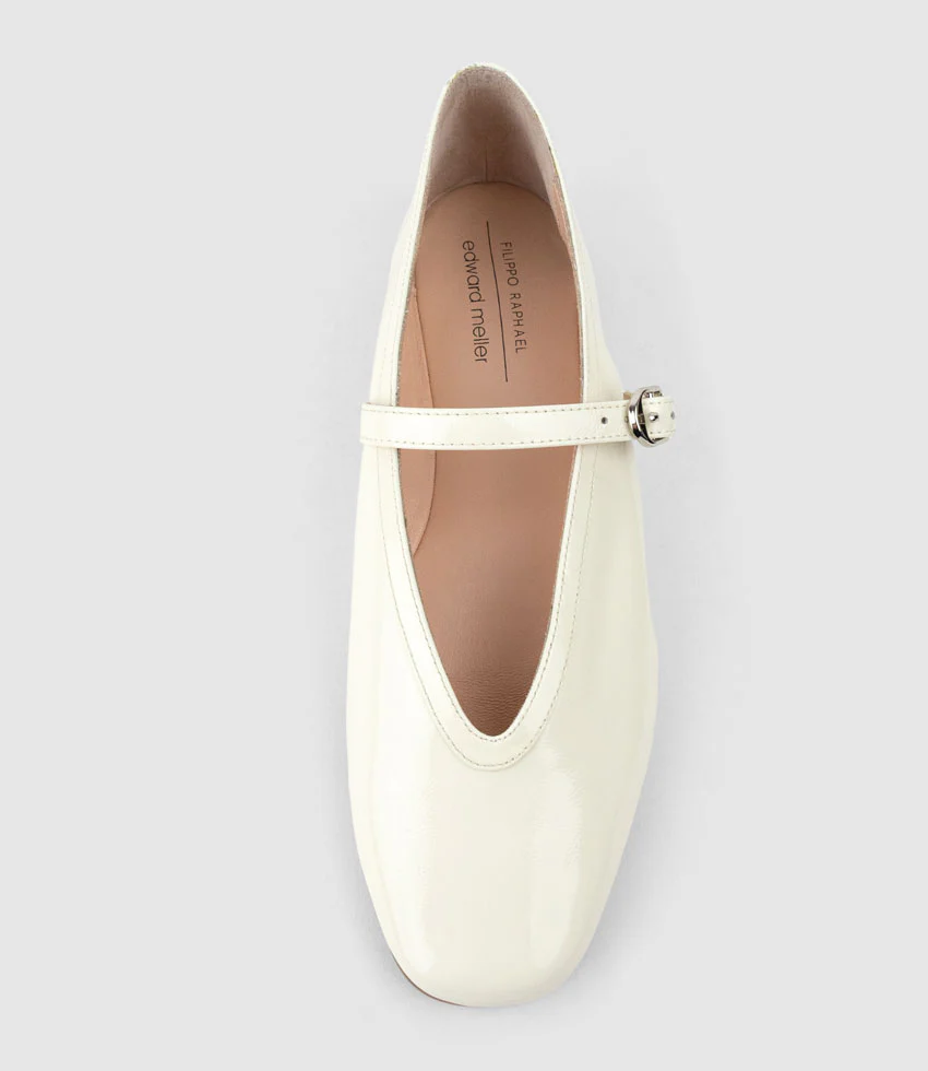 FLAVIA Choked Up Ballet with Strap in Bone Crinkle Patent - Image 4