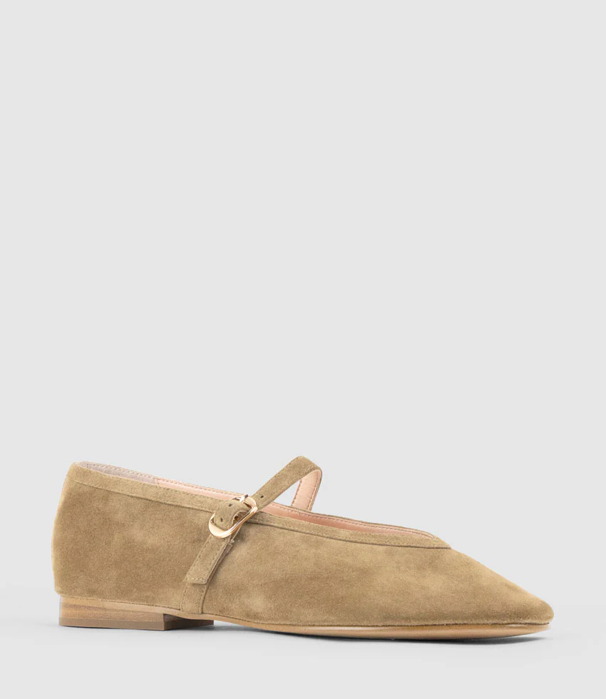 FLAVIA Choked Up Ballet with Strap in Cashew Suede - Image 3
