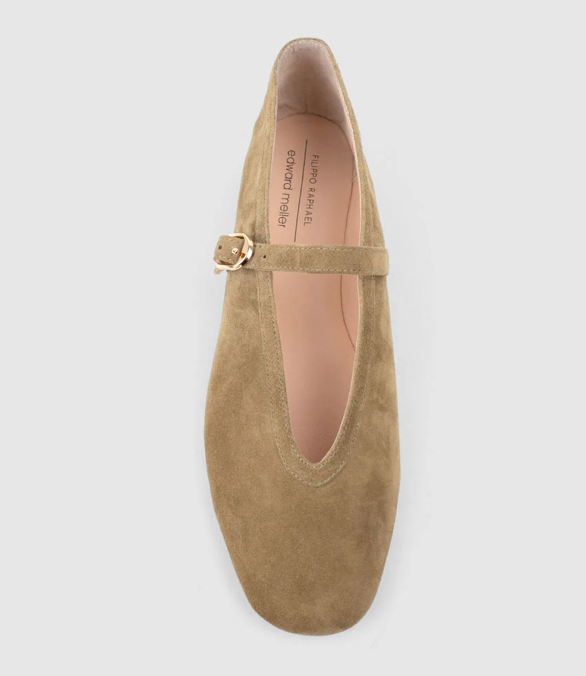 FLAVIA Choked Up Ballet with Strap in Cashew Suede - Image 5
