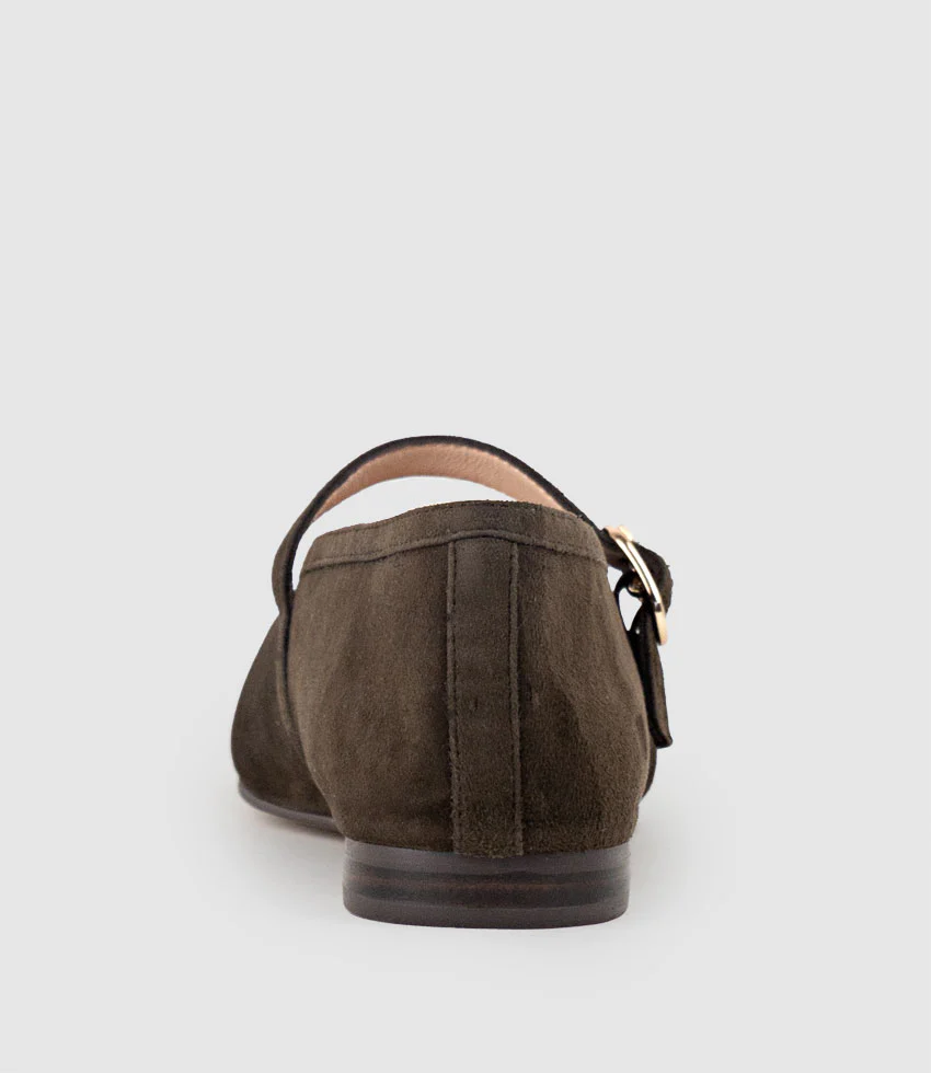 FLAVIA Choked Up Ballet with Strap in Chocolate Suede - Image 4