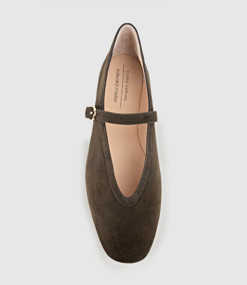 FLAVIA Choked Up Ballet with Strap in Chocolate Suede - Image 5