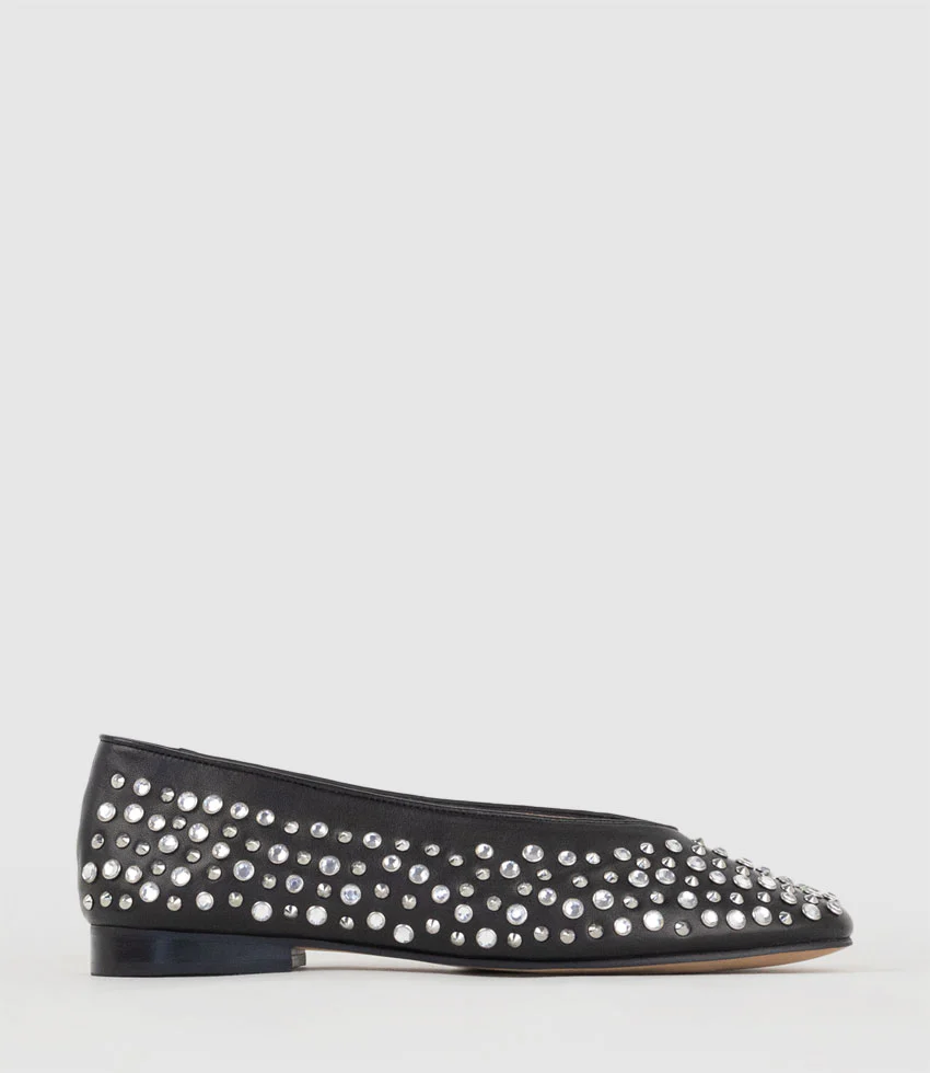FREYA Stone and Stud Ballet in Black