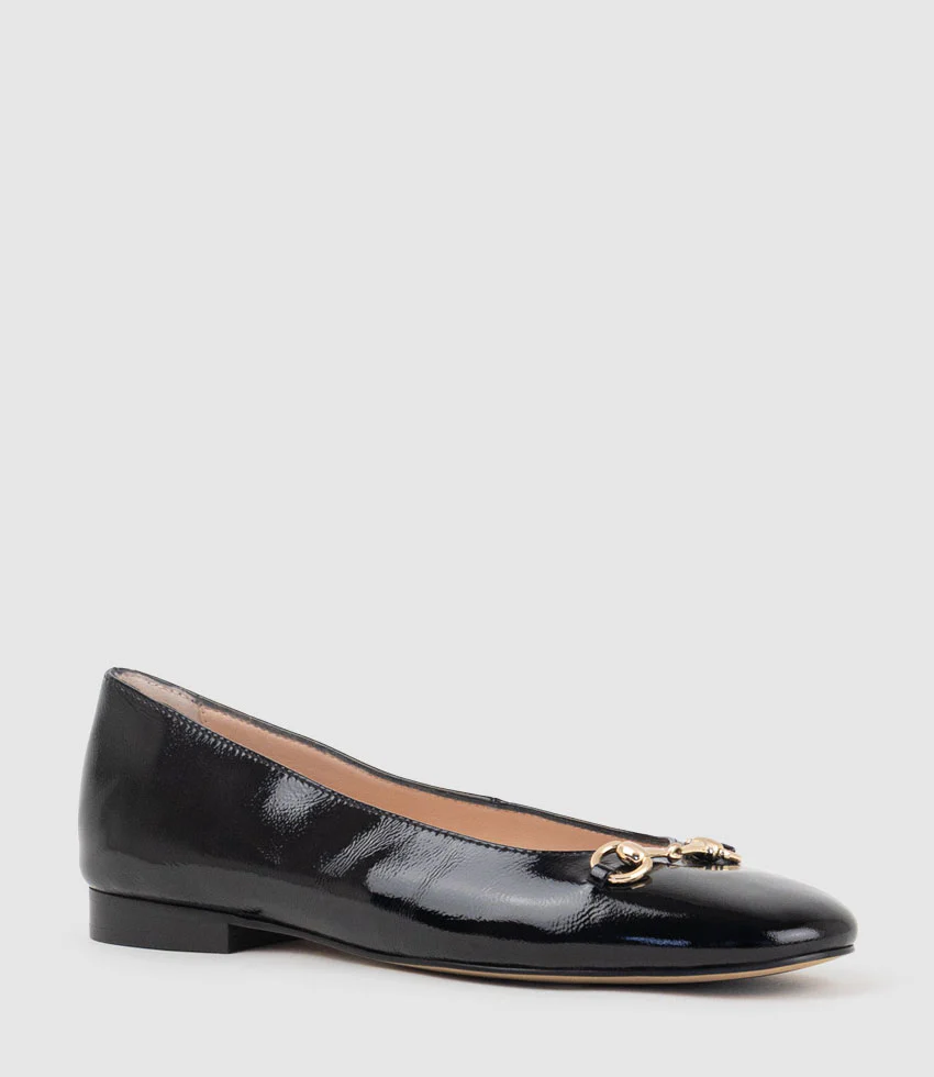 FRIA Ballet with Hardware in Black Crinkle Patent - Image 3