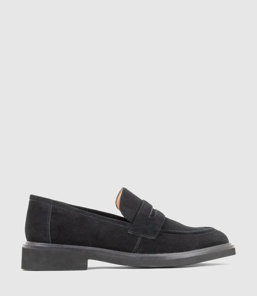GALIA Loafer with Keeper in Black Suede