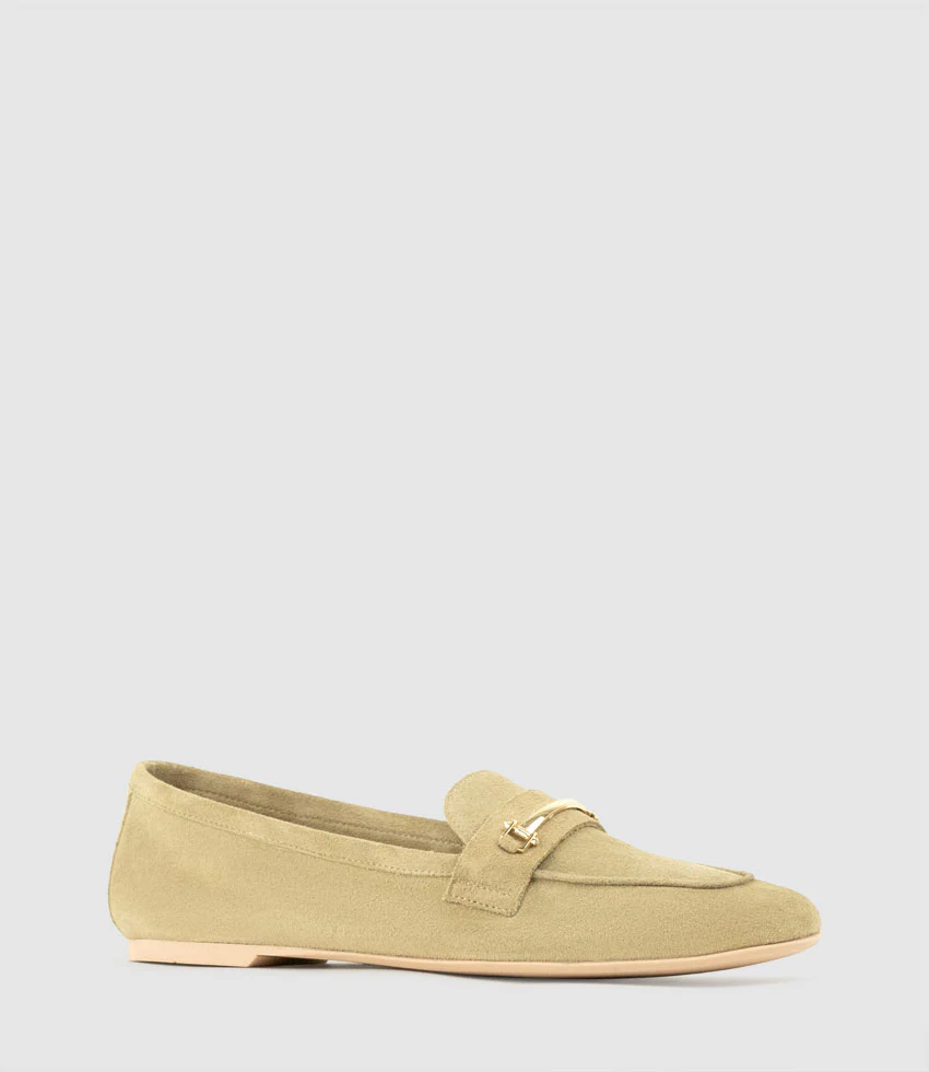 GALINA Loafer with Gold Trim in Sand Suede - Image 3
