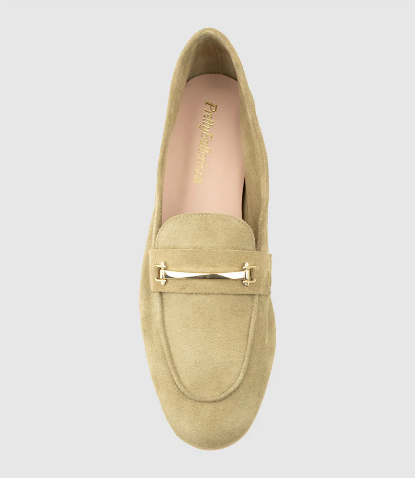 GALINA Loafer with Gold Trim in Sand Suede - Image 5