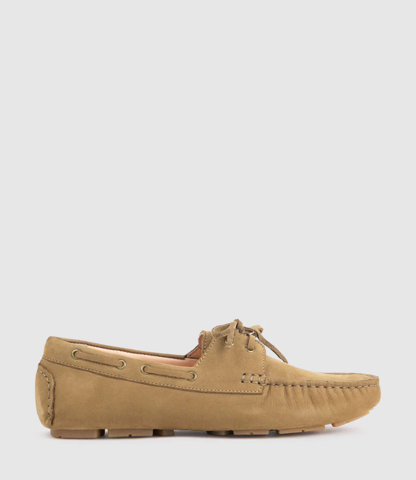 GANT Lace Up Moccasin in Camel Nubuck