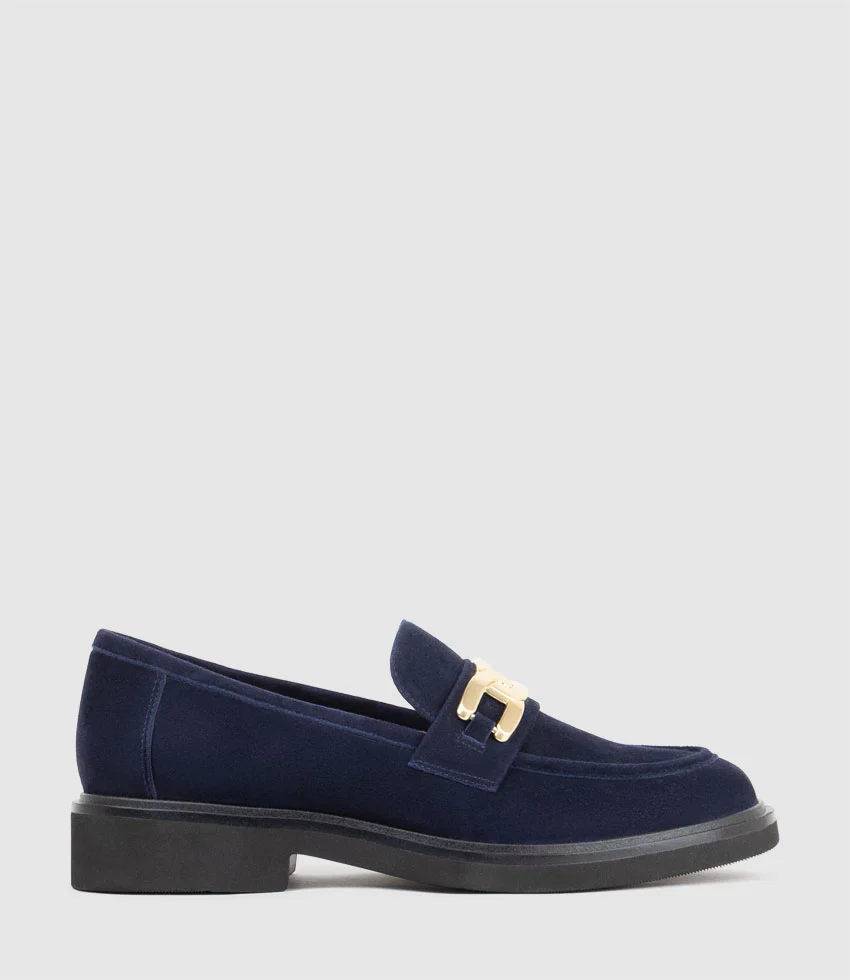 GARCON Moccasin with Trim in Navy Suede