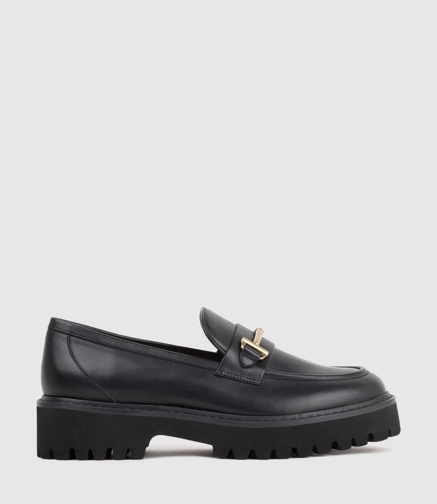 GAVREL Chunky Moccasin with Bar Trim in Black Calf