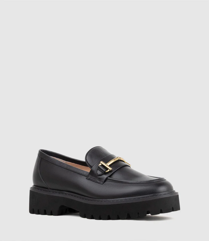 GAVREL Chunky Moccasin with Bar Trim in Black Calf - Image 2