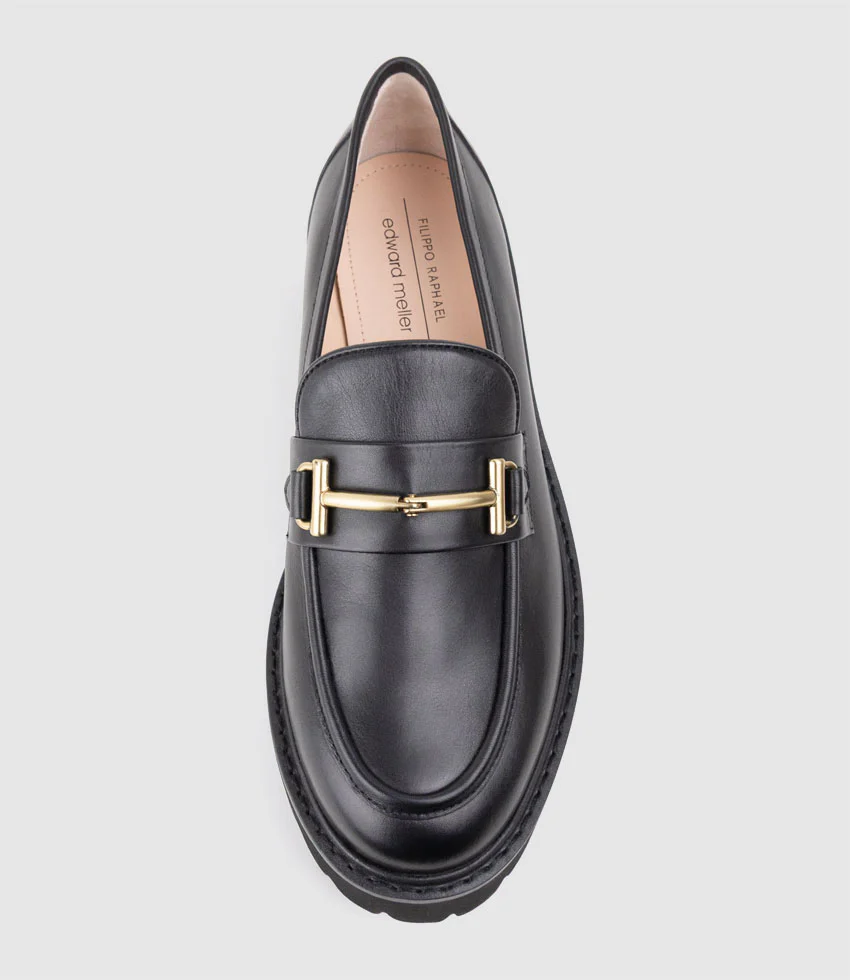 GAVREL Chunky Moccasin with Bar Trim in Black Calf - Image 4