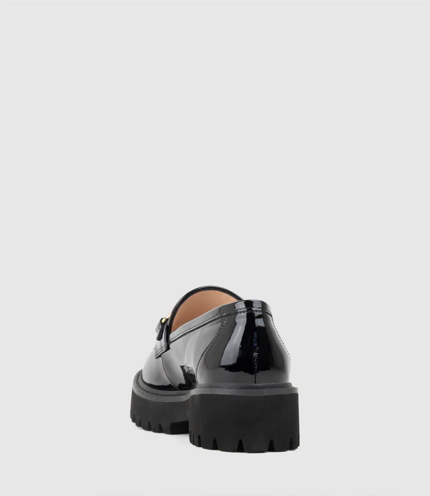 GAVREL Chunky Moccasin with Bar Trim in Black Patent - Image 4