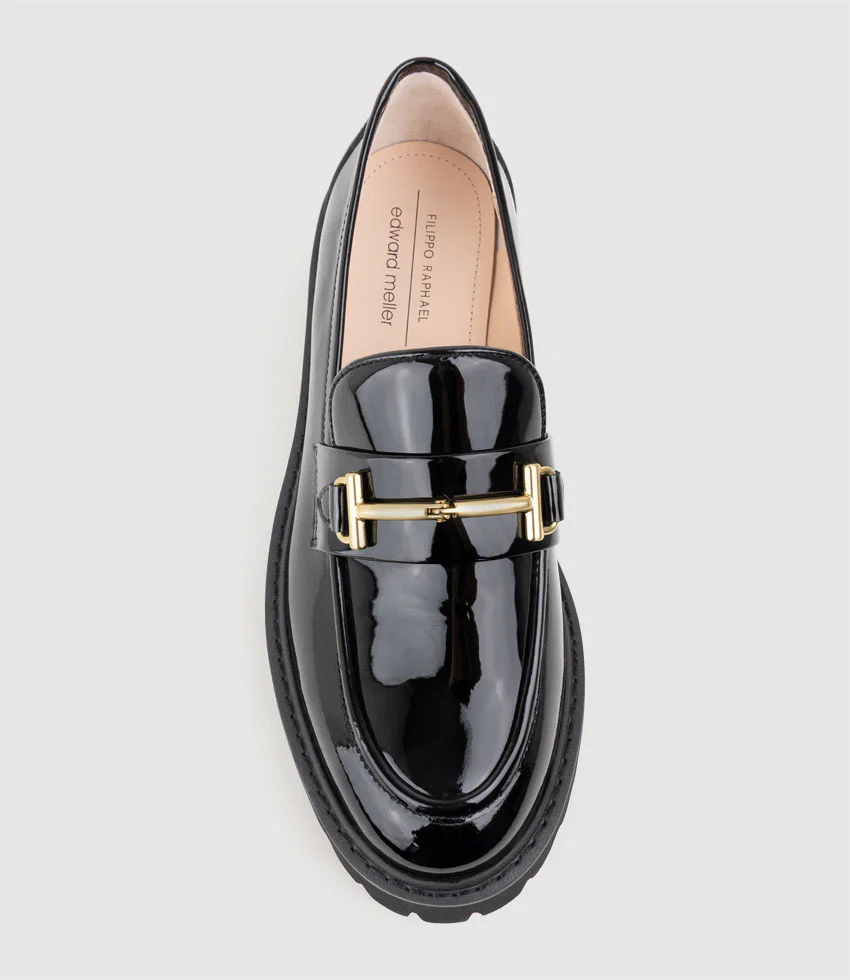 GAVREL Chunky Moccasin with Bar Trim in Black Patent - Image 5
