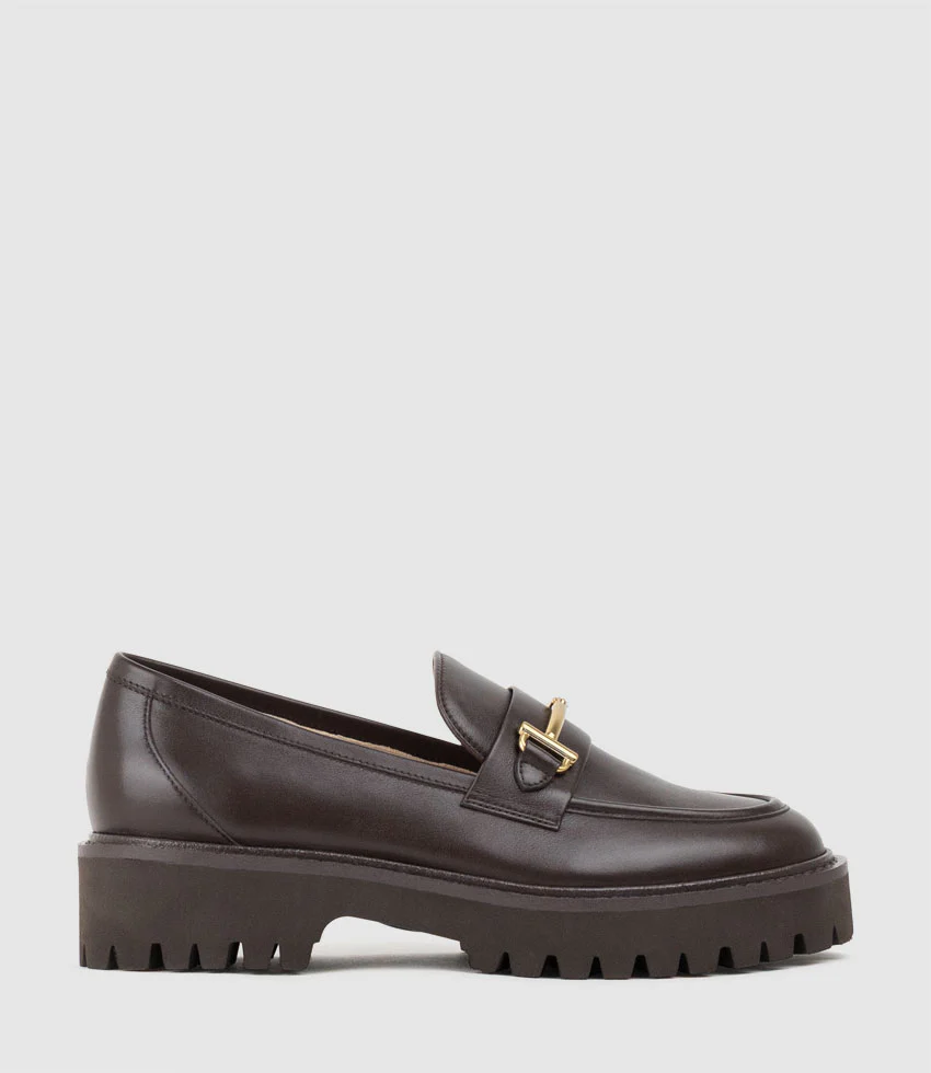 GAVREL Chunky Moccasin with Bar Trim in Chocolate Calf