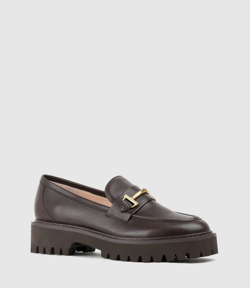 GAVREL Chunky Moccasin with Bar Trim in Chocolate Calf - Image 3