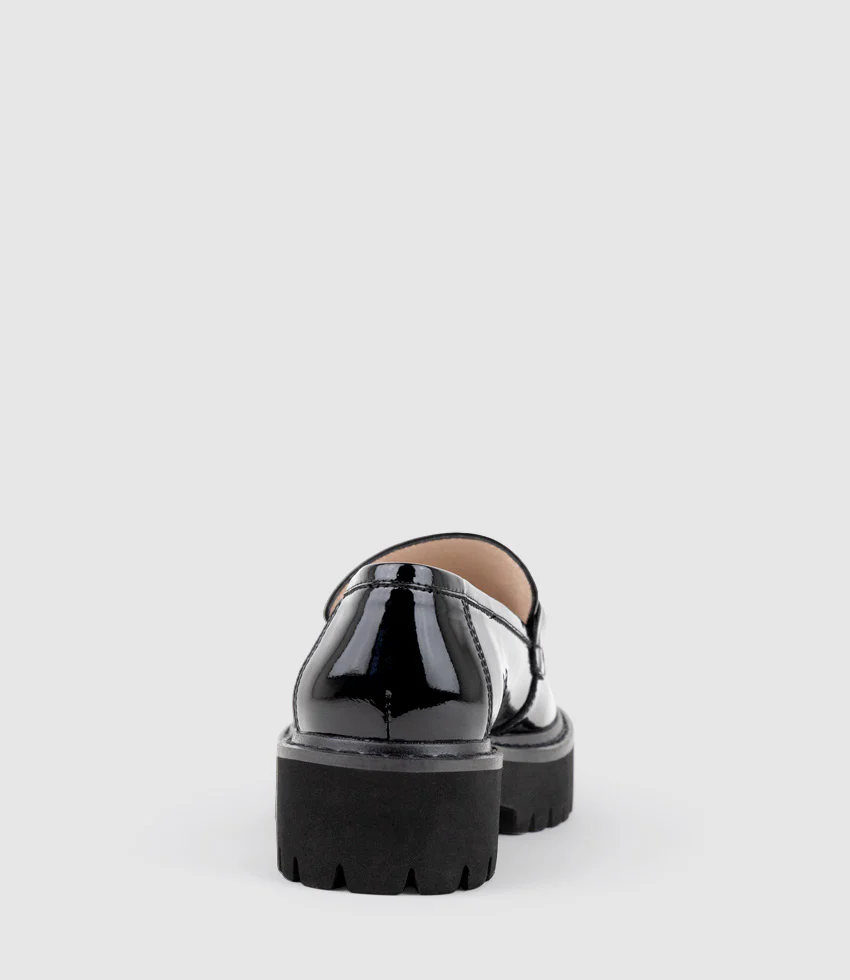 GIDEON Moccasin on Chunky Sole in Black High Shine - Image 5