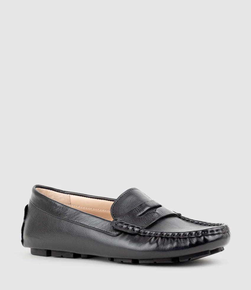 GRACEY Driving Moccasin in Black Calf - Image 3