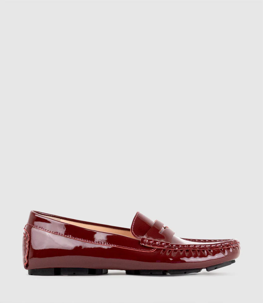 GRACEY Driving Moccasin in Black Cherry Patent