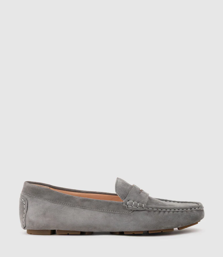 GRACEY Driving Moccasin in Grey Suede