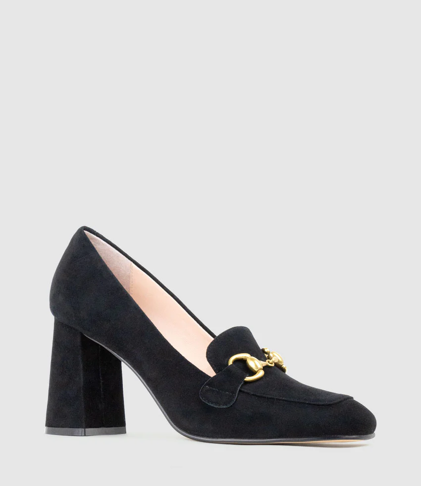 HADLEY85 Heeled Loafer in Black Suede - Image 3