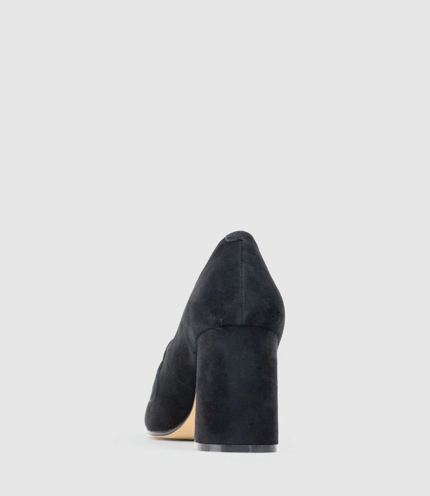 HADLEY85 Heeled Loafer in Black Suede - Image 4