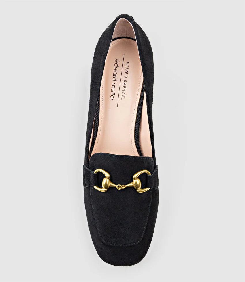 HADLEY85 Heeled Loafer in Black Suede - Image 5