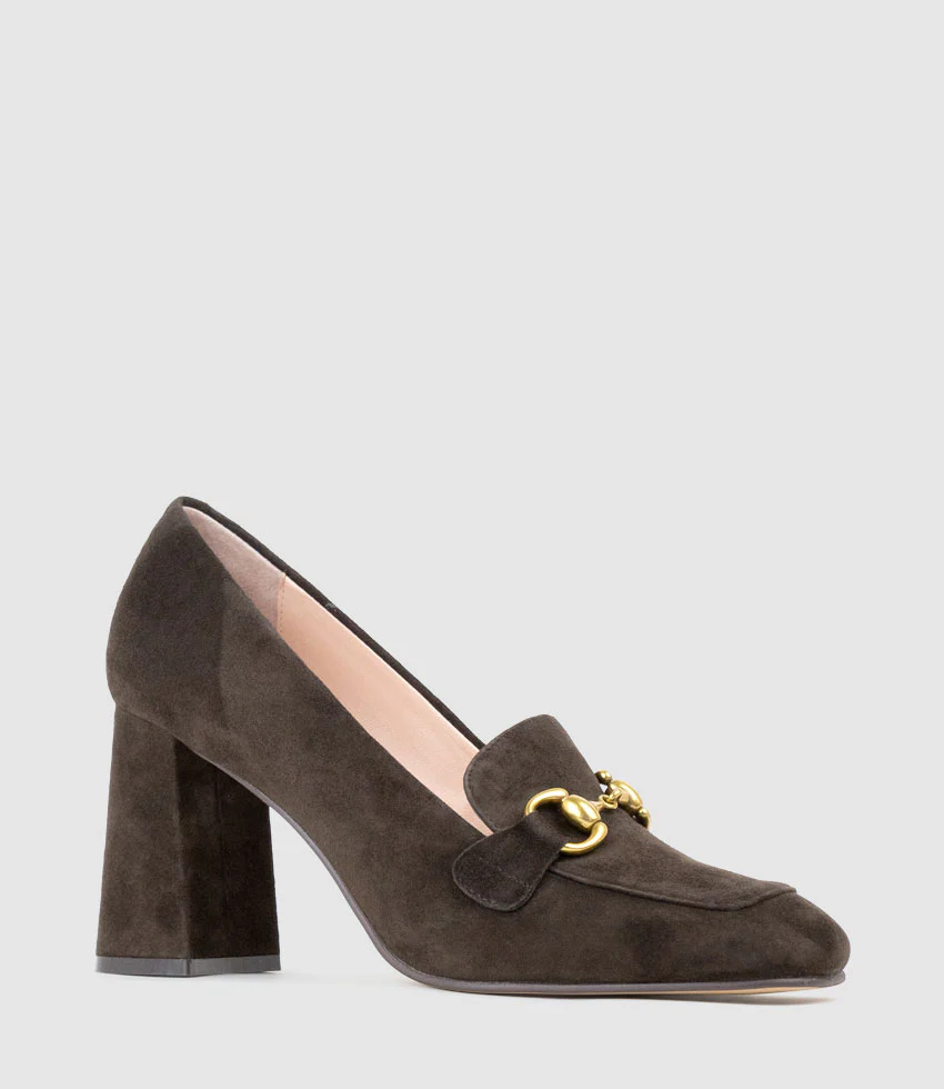 HADLEY85 Heeled Loafer in Chocolate Suede - Image 2