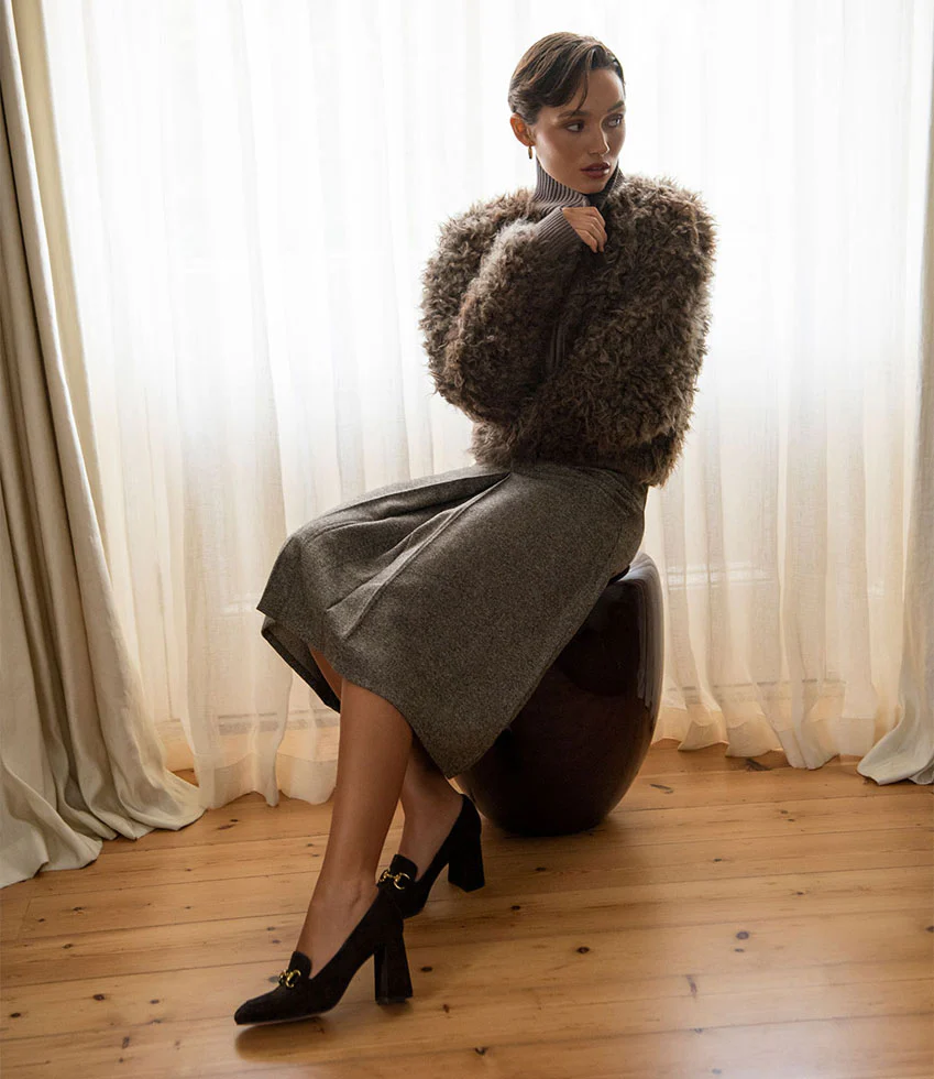 HADLEY85 Heeled Loafer in Chocolate Suede - Image 6