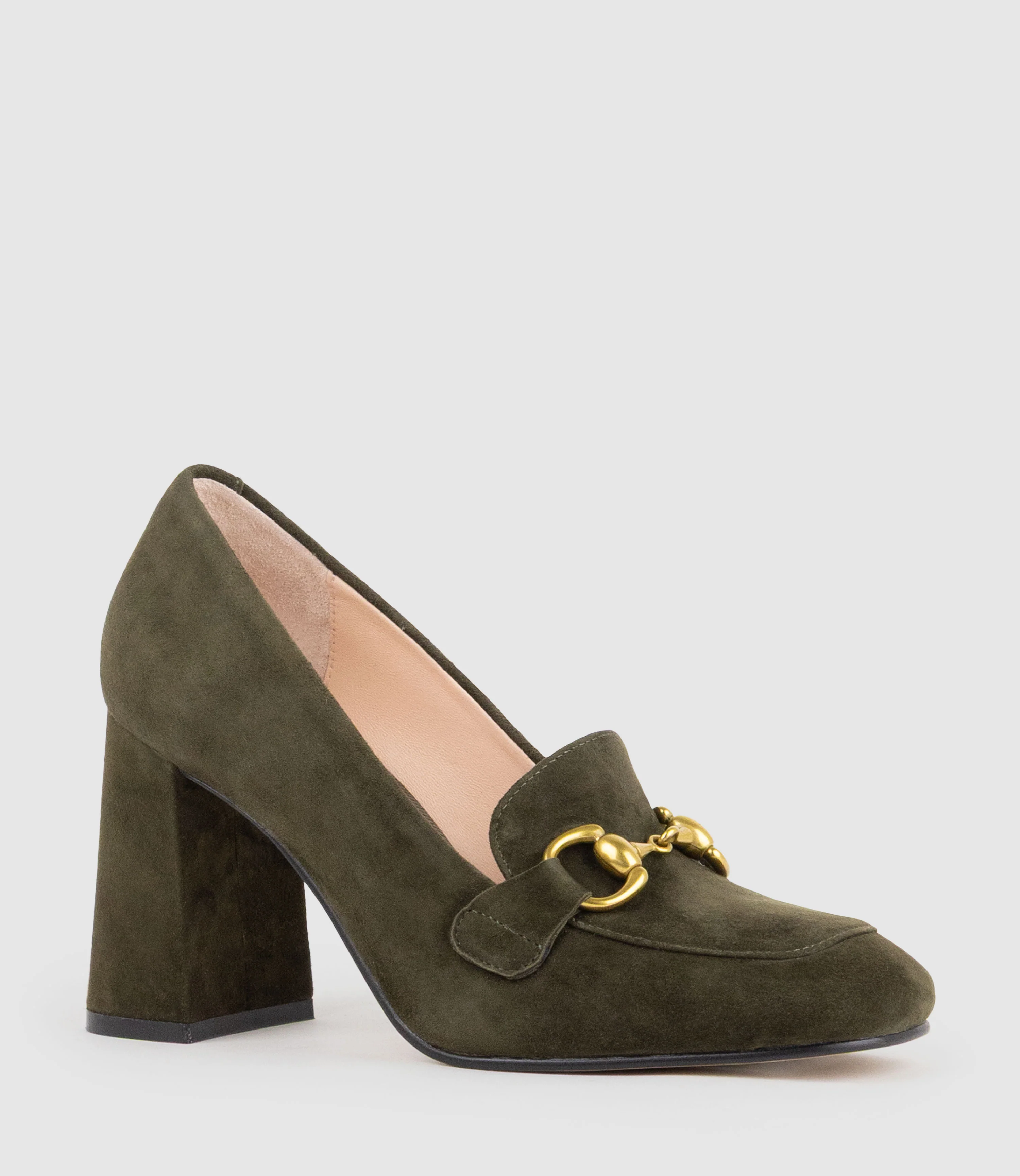 HADLEY85 Heeled Loafer in Olive Suede - Image 3