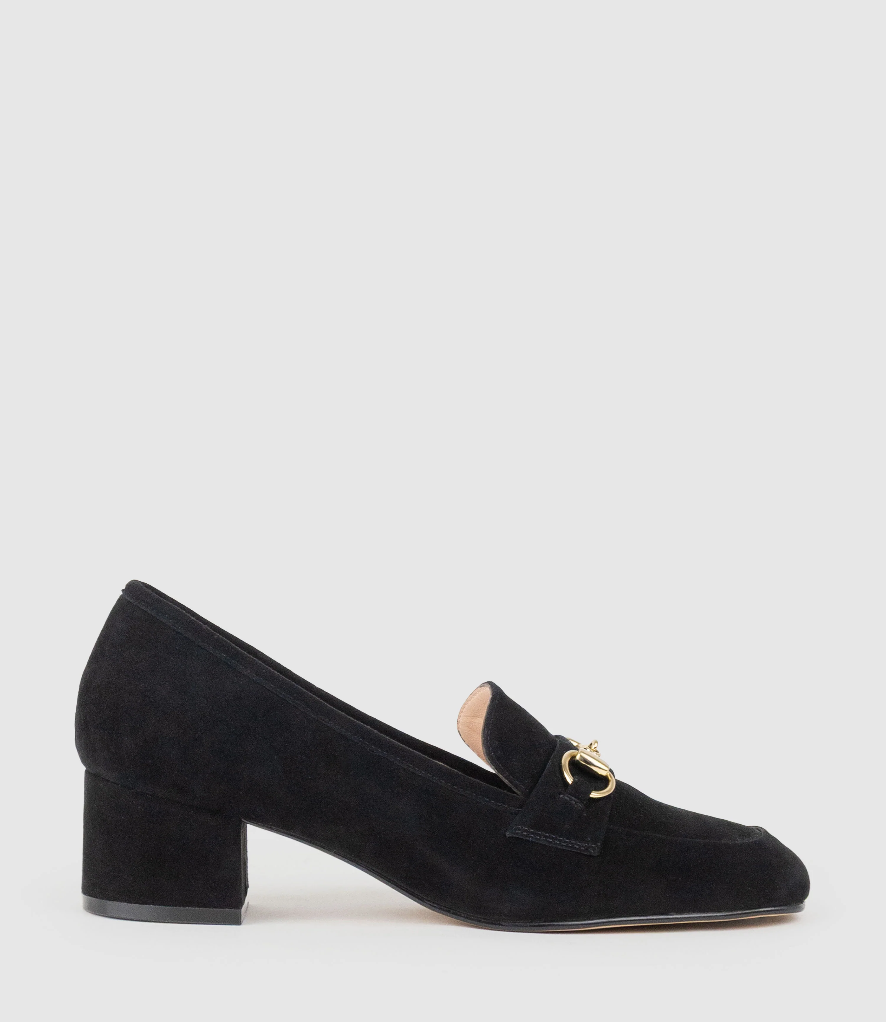 HANNAH45 Heeled Loafer in Black Suede