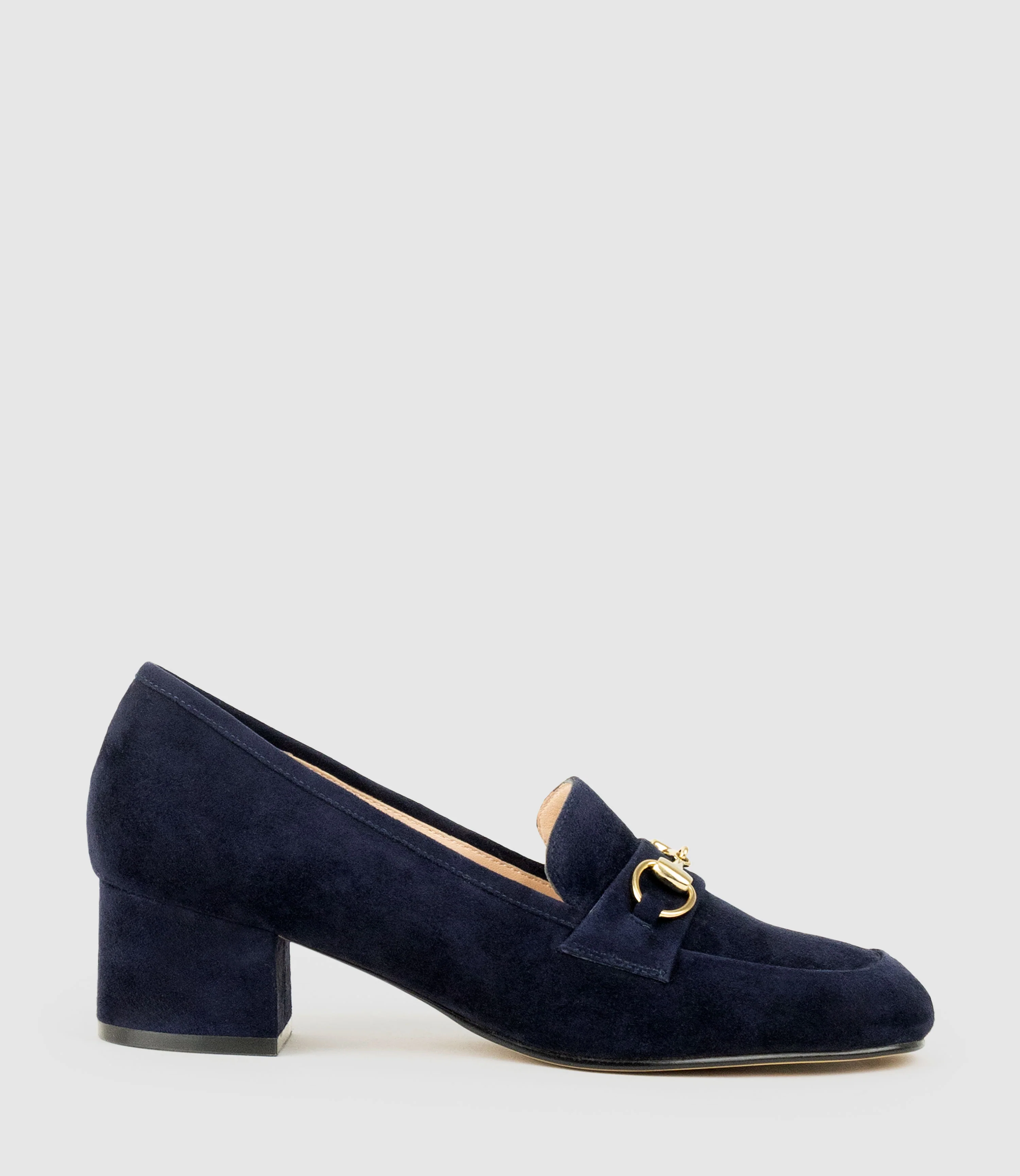 HANNAH45 Heeled Loafer in Navy Suede
