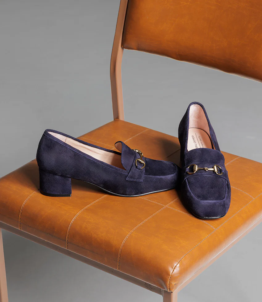 HANNAH45 Heeled Loafer in Navy Suede - Image 2